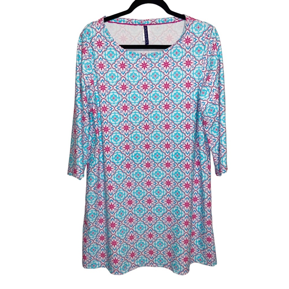 Aqua et Sol Dress Swim Cover up Womens Large Geometric Print Nylon Spandex